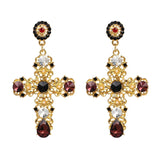 Over-sized Jeweled Cross Drop Earrings