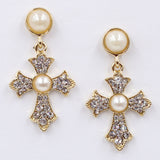 Over-sized Jeweled Cross Drop Earrings