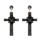 Over-sized Jeweled Cross Drop Earrings